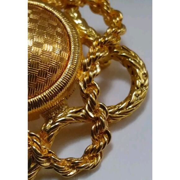 Monet Brooch Vintage Open Textured Goldtone Metal Work Round Dome Center 1980s - Picture 5 of 8